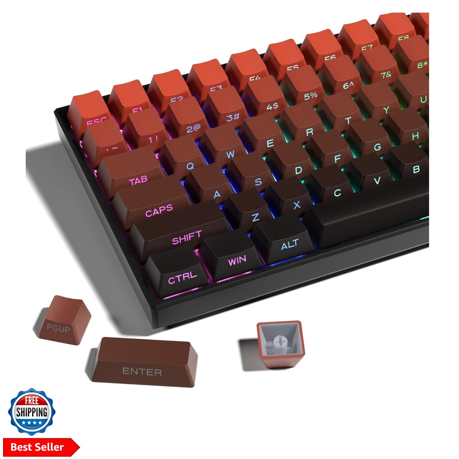 XVX Side Print Gradient Red Keycaps, Double Shot PBT Keycaps 60 65 75 100 Per...