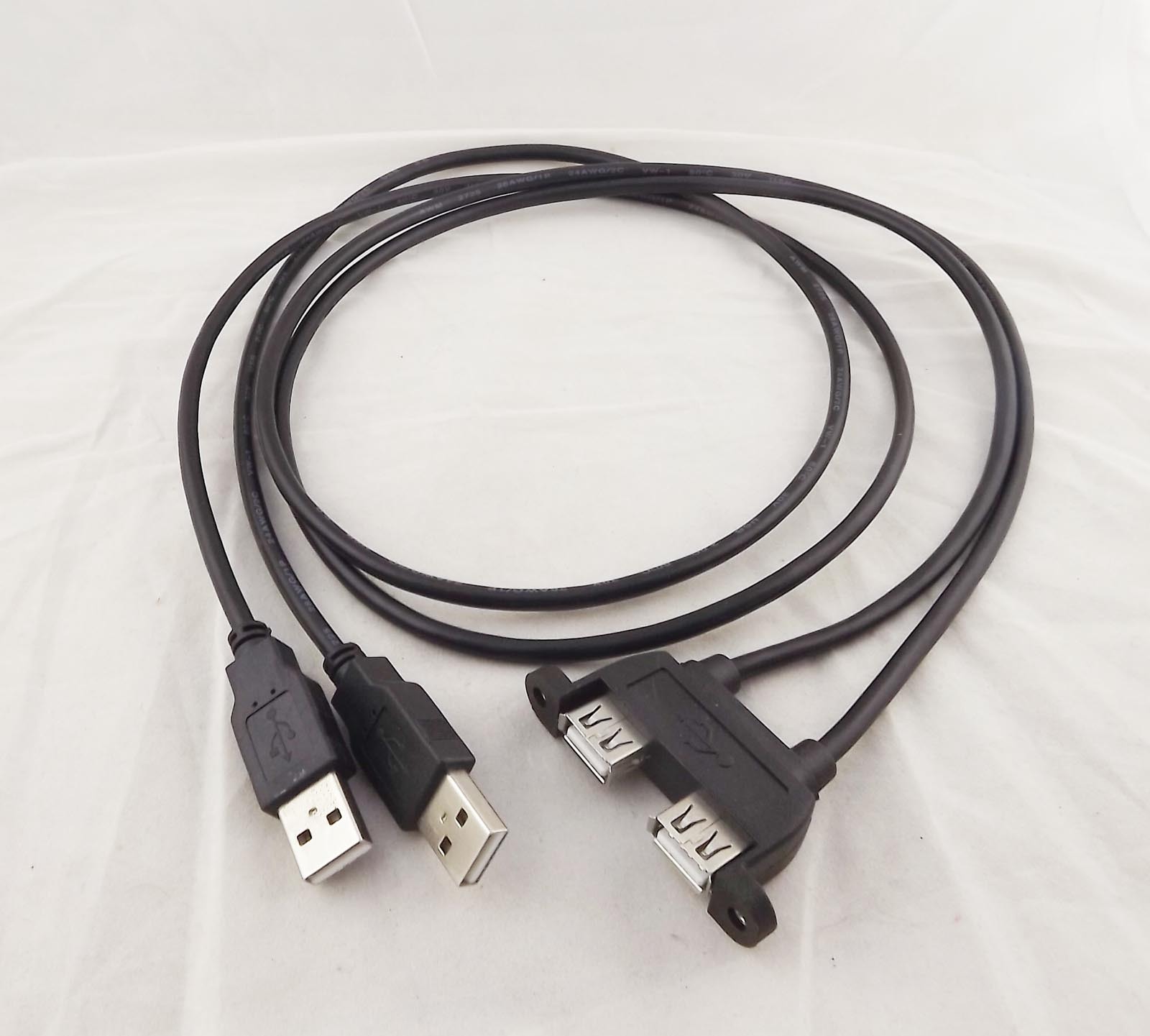 1x 90cm Dual USB 2.0 A Female Socket Panel Mount To 2 USB A Male Extension Cable