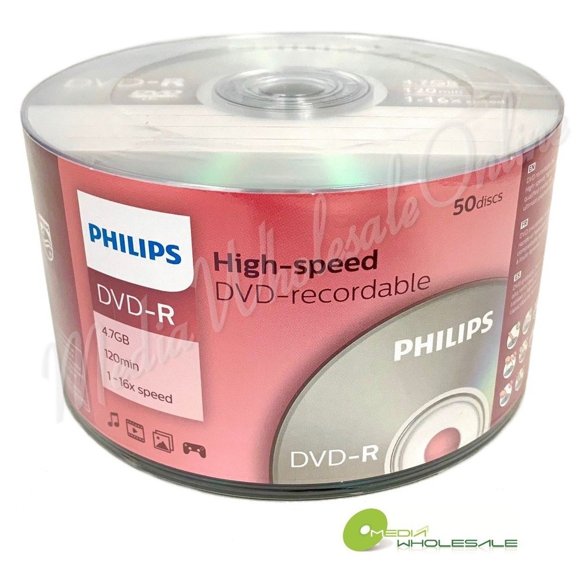 50 PHILIPS Blank 16X DVD-R DVDR Branded Logo 4.7GB Disc/PIONEER IN BLANK MEDIA