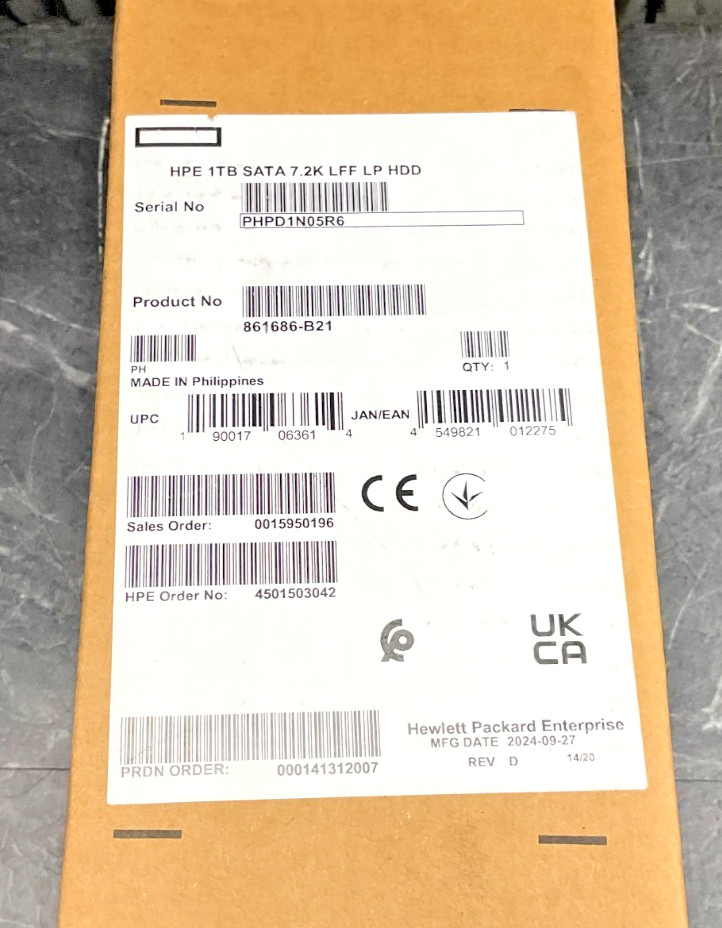 HPE 1TB SATA3 7200 rpm Hard Drive SmartDrive LFF Hot Swap 861686-B21 ✨ NEW