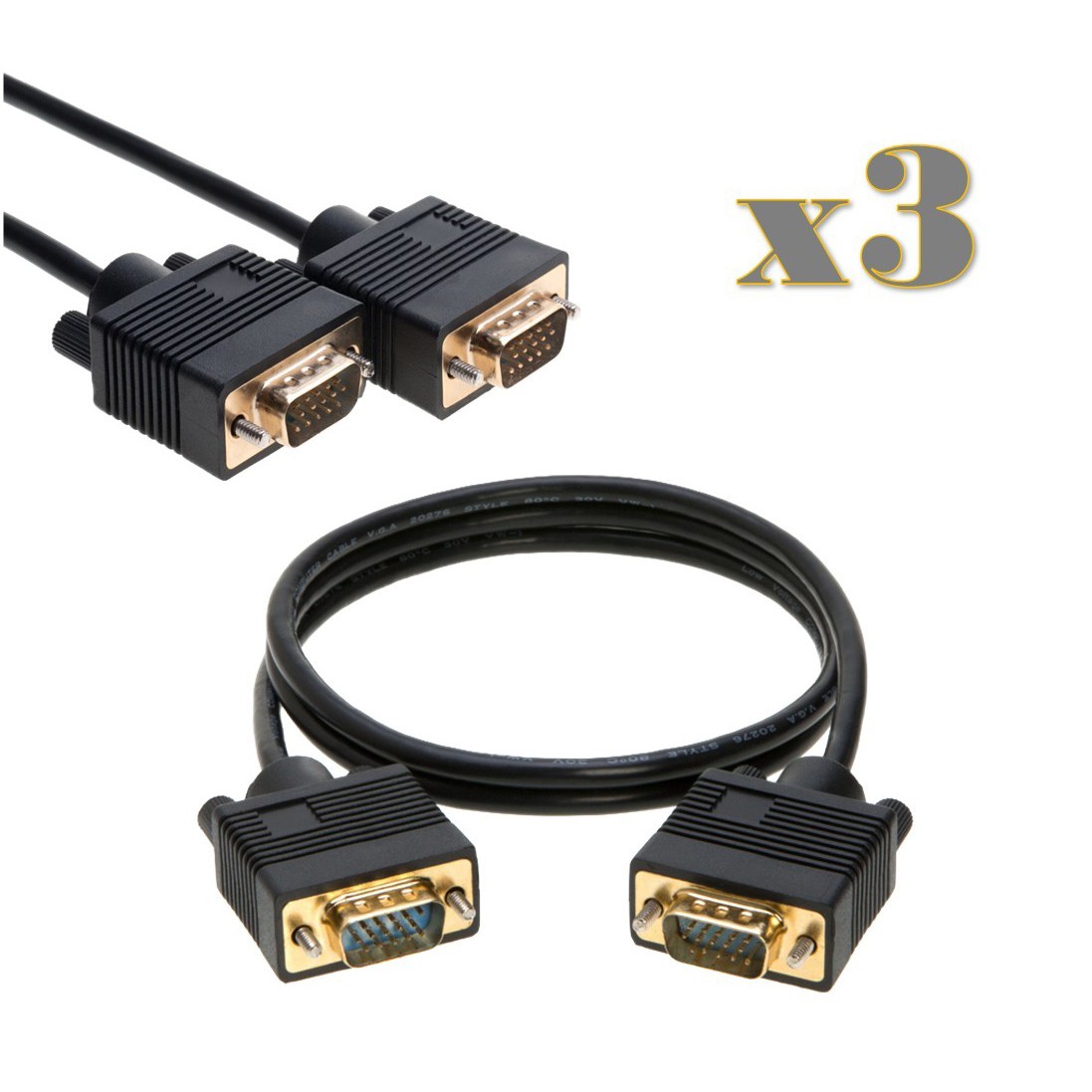3-Pack - 3ft SVGA/VGA Male/Male Cable - PC Monitor Projector CCTV, Display Cord