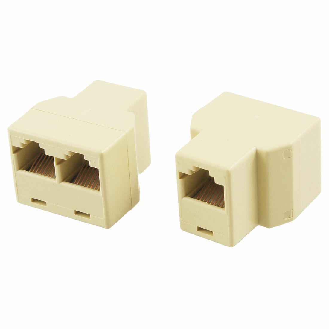 2 Pcs Khaki 3 Way RJ45 LAN Network Ethernet Splitter Connector