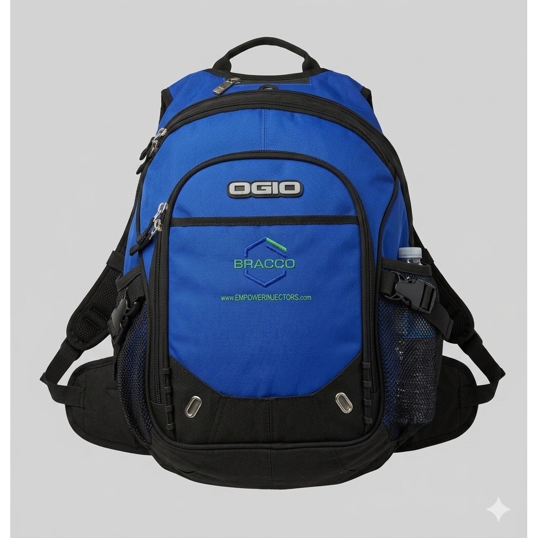 OGIO Blue Black Laptop Backpack Organizer Audio Port Bracco Embroidered Tech Bag