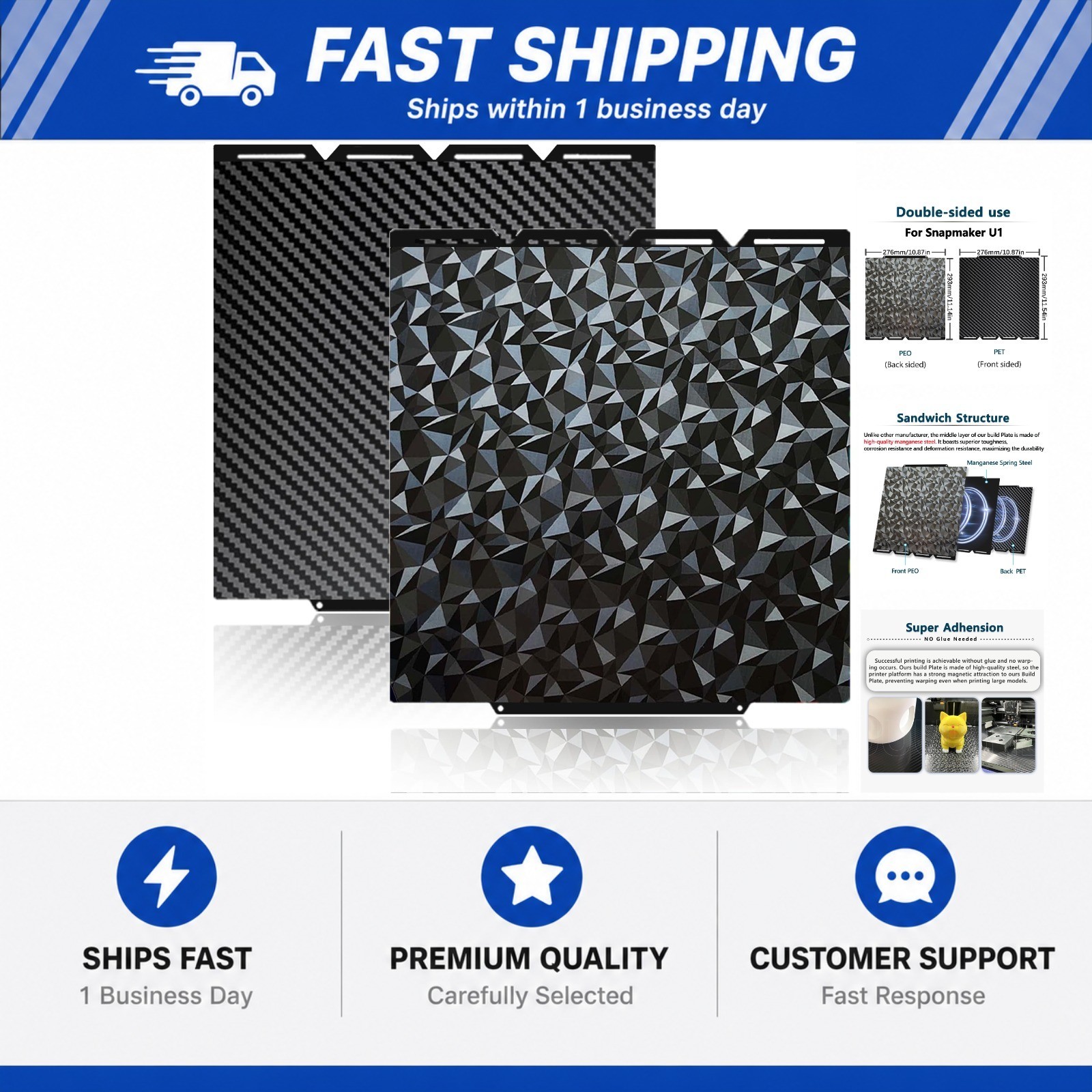 for Snapmaker U1 Build Plate PEO PET 270x270mm Double-Sided Texture PEI Heated