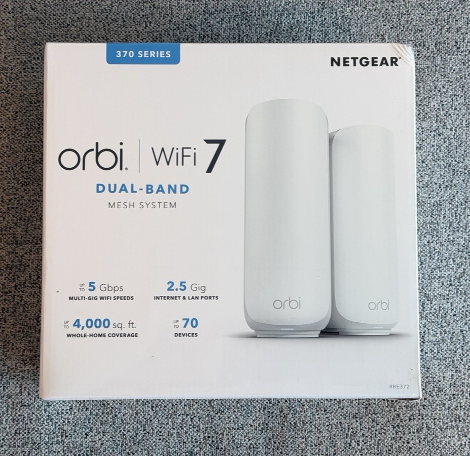 New - NETGEAR - Orbi 370 Series WiFi 7 Mesh System, 5 Gbps, Up to 4,000 sq Ft