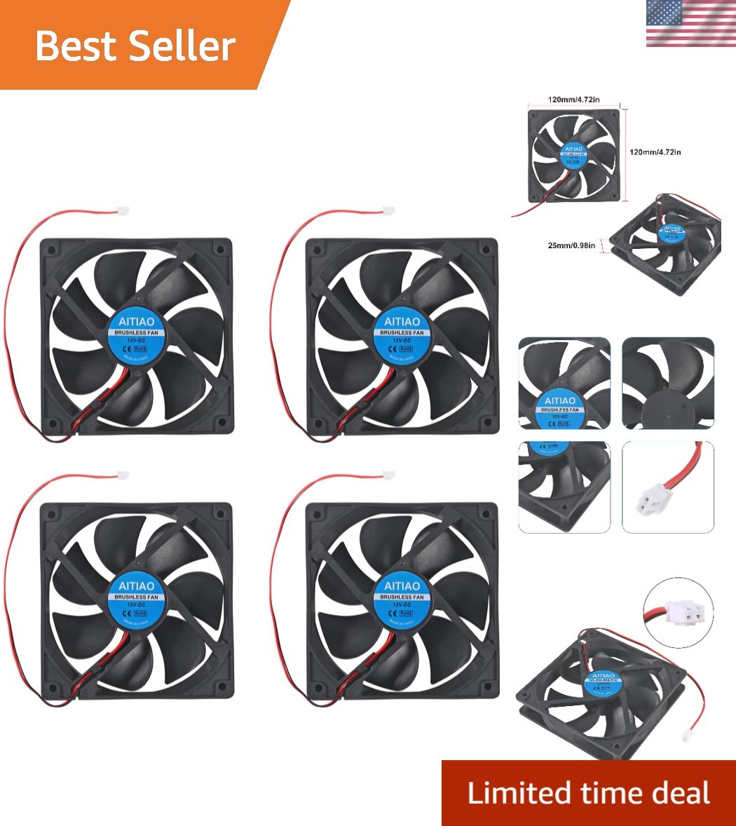 4PCS 12025 DC 12V Strong Quiet Computer Case Fan 120x120x25mm 2Pin High Perfo...