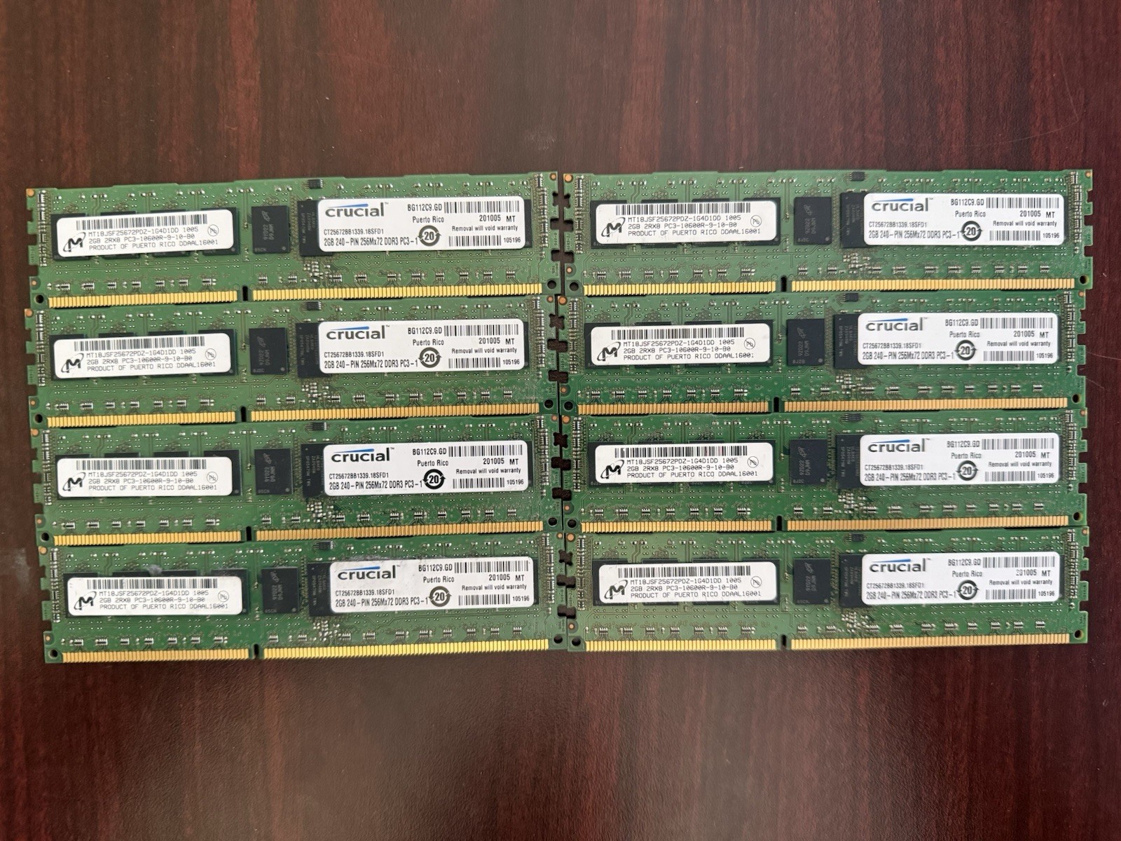 Crucial 16GB (8x2GB) 240-PINN DIMM 256Mx72 DDR3 PC3-1 RAM (SOLD AS PAIRS)