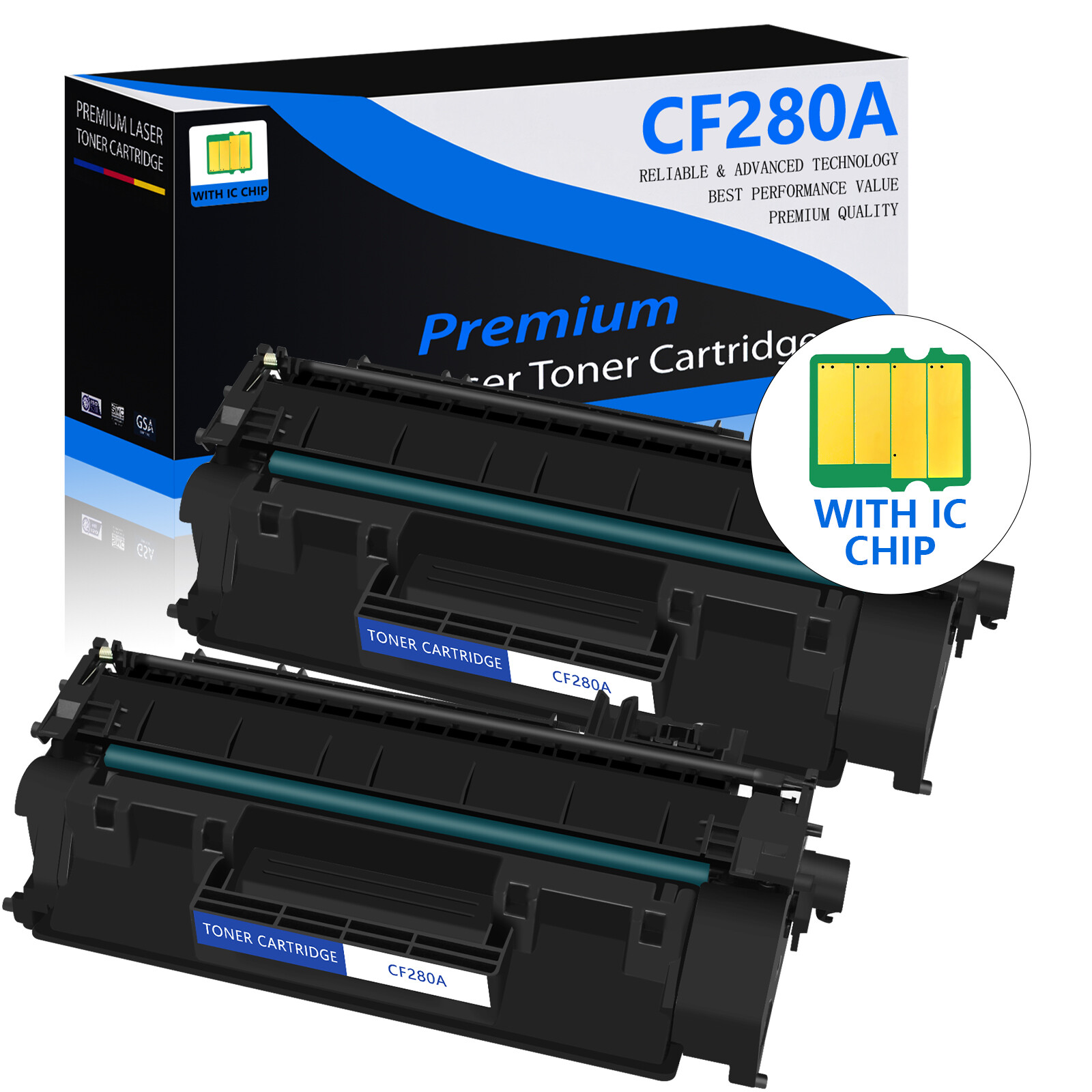 2PK CF280A 80A Black Toner Cartridge for HP LaserJet Pro 400 M401dn M425dn M425d