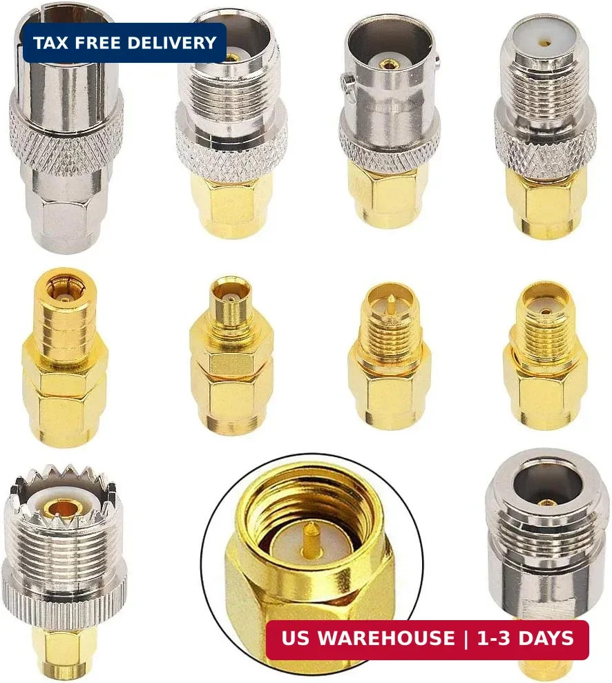 SMA Adapter Kit 10PCS,SMA Male to UHF, BNC, RPSMA, TV, MCX, F-Type, N, TNC, SMB,