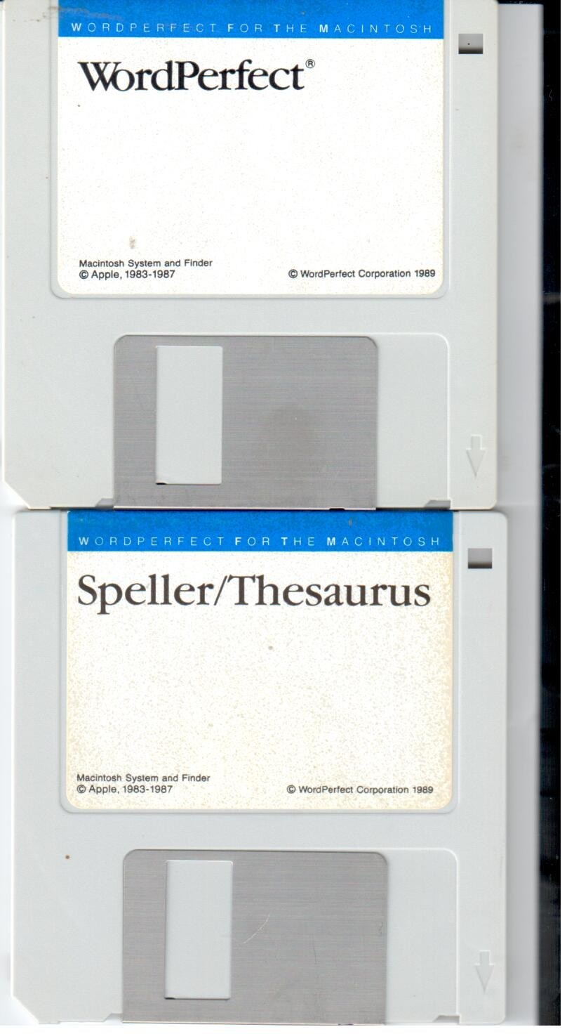 ITHistory SOFTWARE APPLE   (1989) WORDPERFECT and SPELLER THESAURUS ( 3.5")