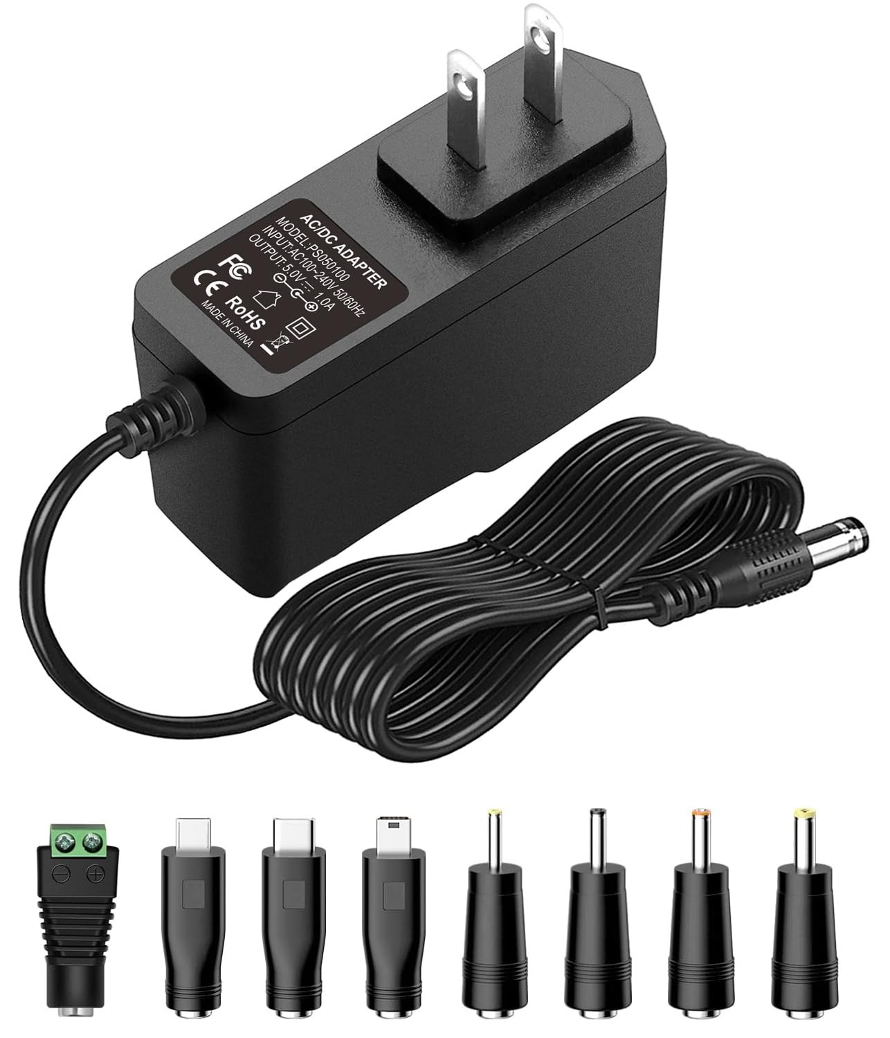 5V 1A Power Supply Adapter 5W AC/DC Charger AC 100V-240V to DC 5 Volt black 