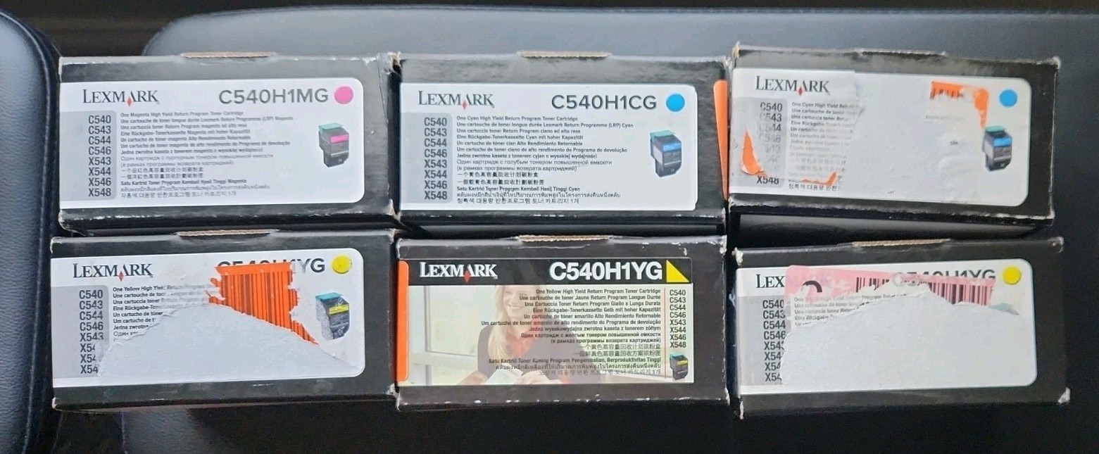 6pk LEXMARK C540 C540H1YG, C540H1CG, C540H1MG NEW Sealed Genuine Toner Cartridge