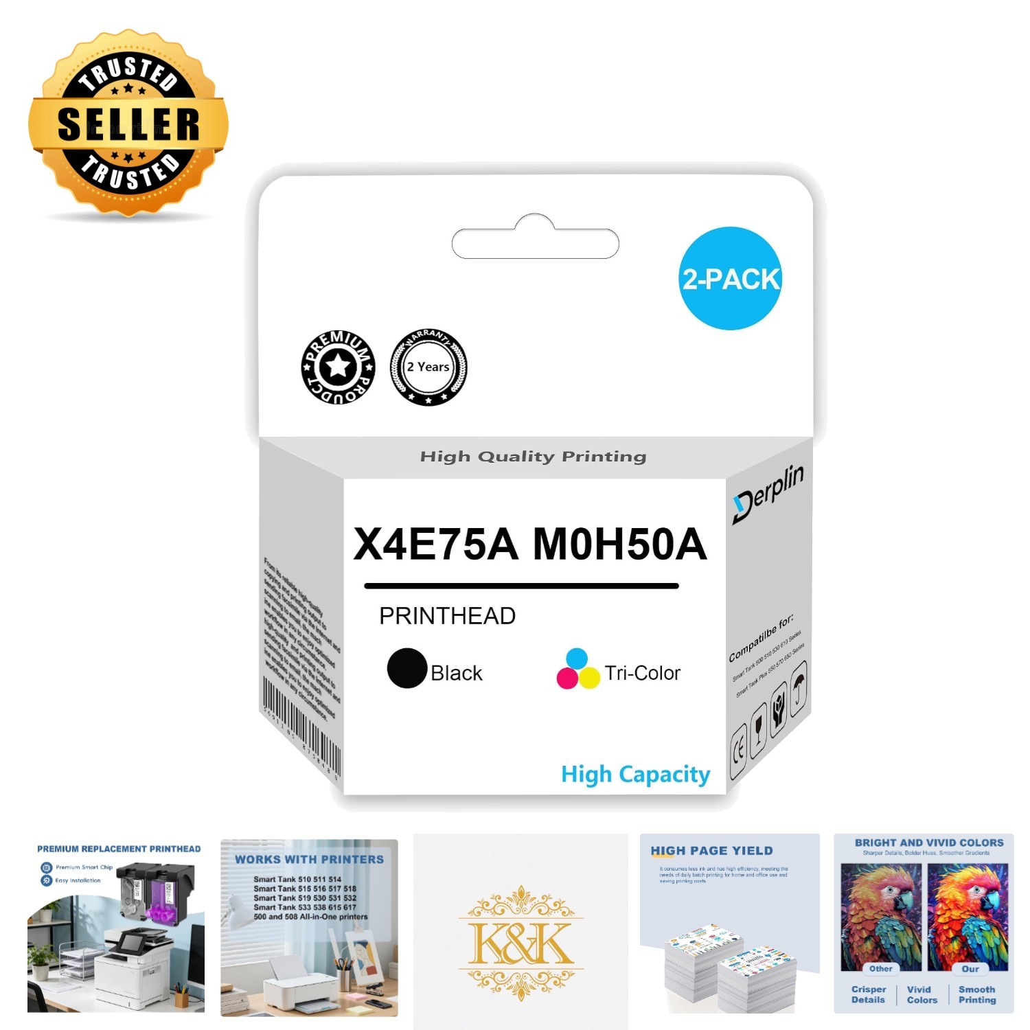 2 Pack X4E75A Compatible Print Heads - High Performance for Smart Tank Plus 651