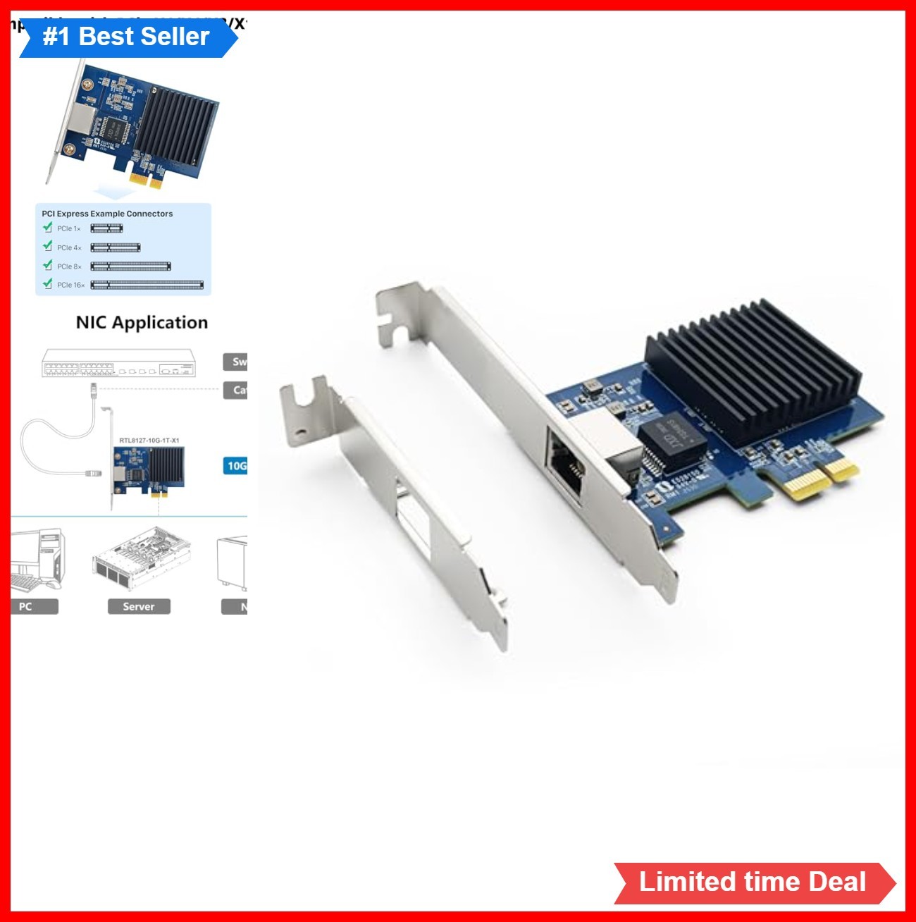 10Gb PCIe Network Card PCIe Gen4 x1 RJ45 10G Ethernet Adapter Windows Linux