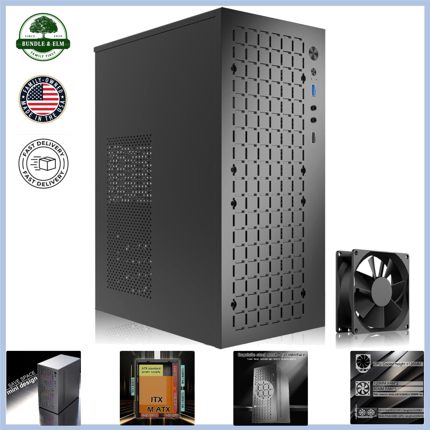 Compact Mini Tower PC Case with 4 Internal Bays and High Performance Airflow