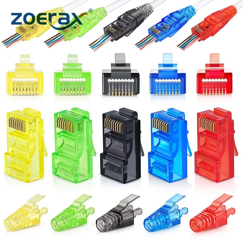 ZoeRax 100PCS RJ45 Cat6 Pass Through Connectors and 100PCS Strain Relief Boots