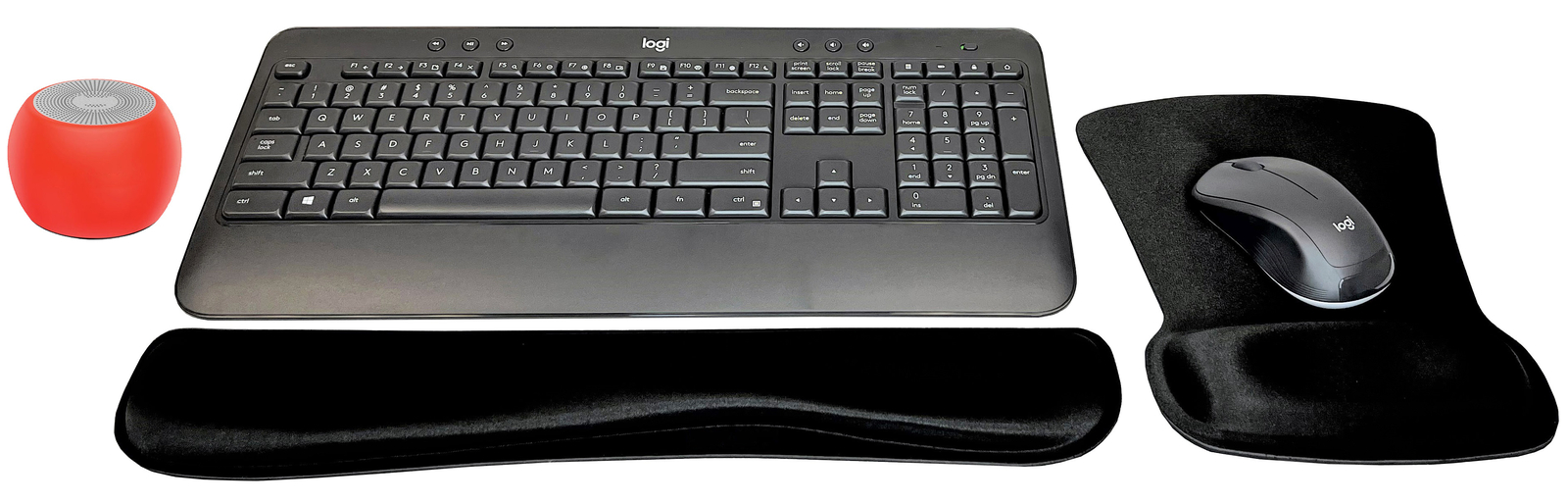 New Logitech MK540 Keyboard/Mouse Set + Boost Glow Speaker, & Wrist/Mouse Pads