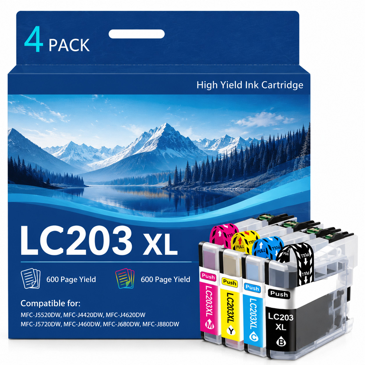 LC203XL 4PK  Ink Cartridges High Yield  Compatible for MFC-4320DW  MFC-J460DW