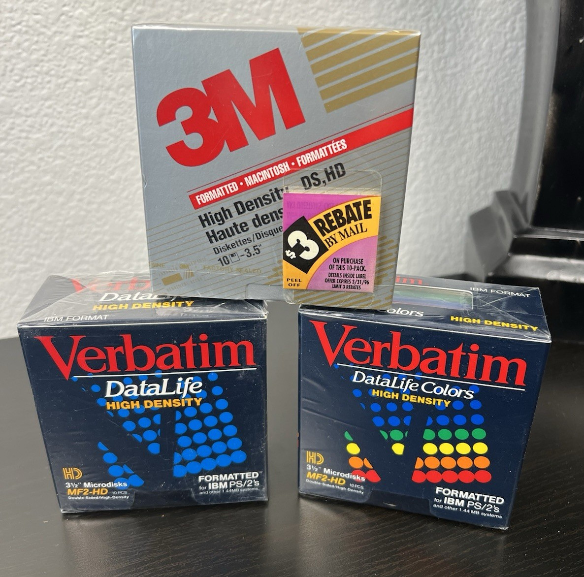 30 MF2-HD 3.5 Microdisks Floppy Discs Diskette Verbatim Colors & Datalife 3M