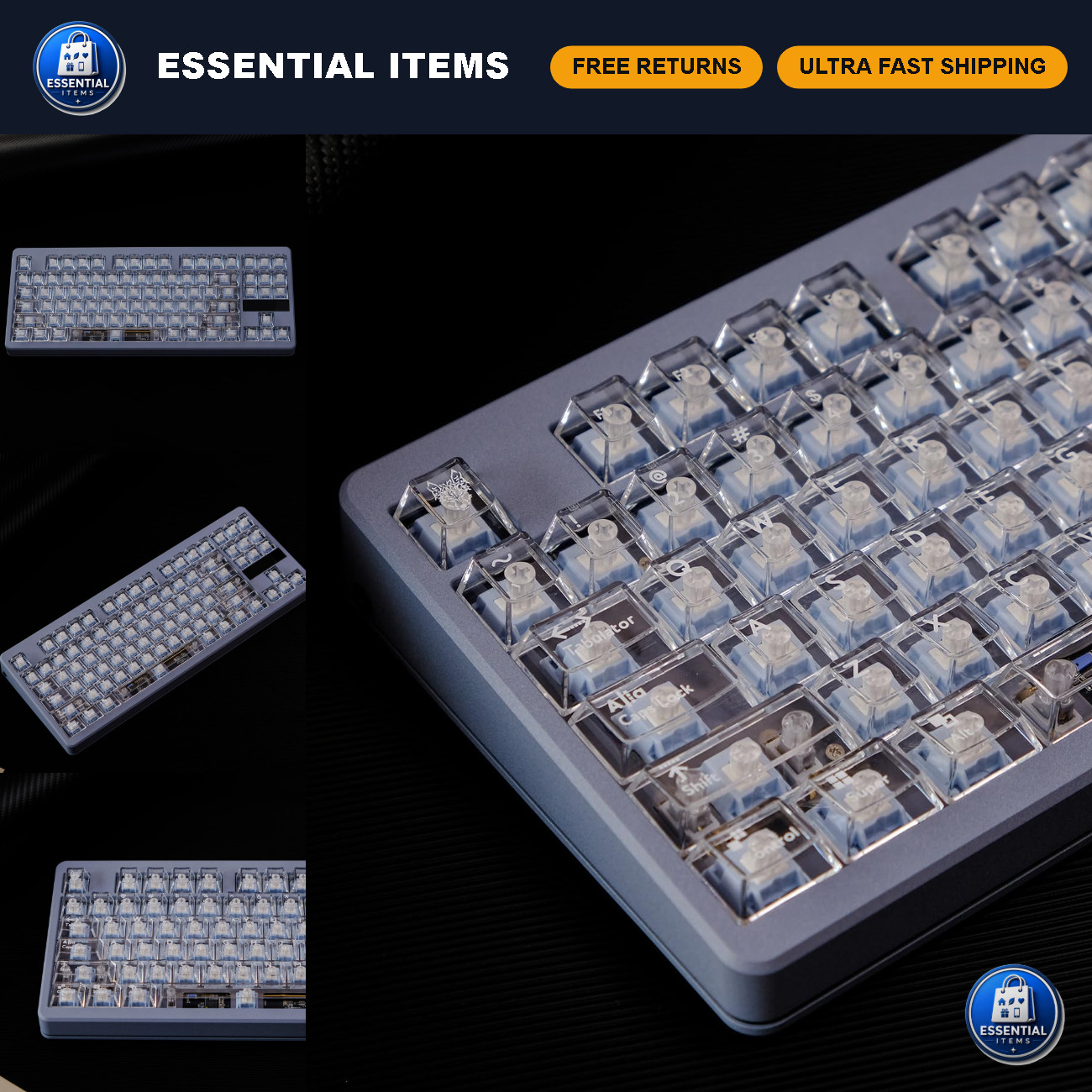 114 Clear Transparent Keycaps Set - Cherry Profile White PC Keycaps for Custom B
