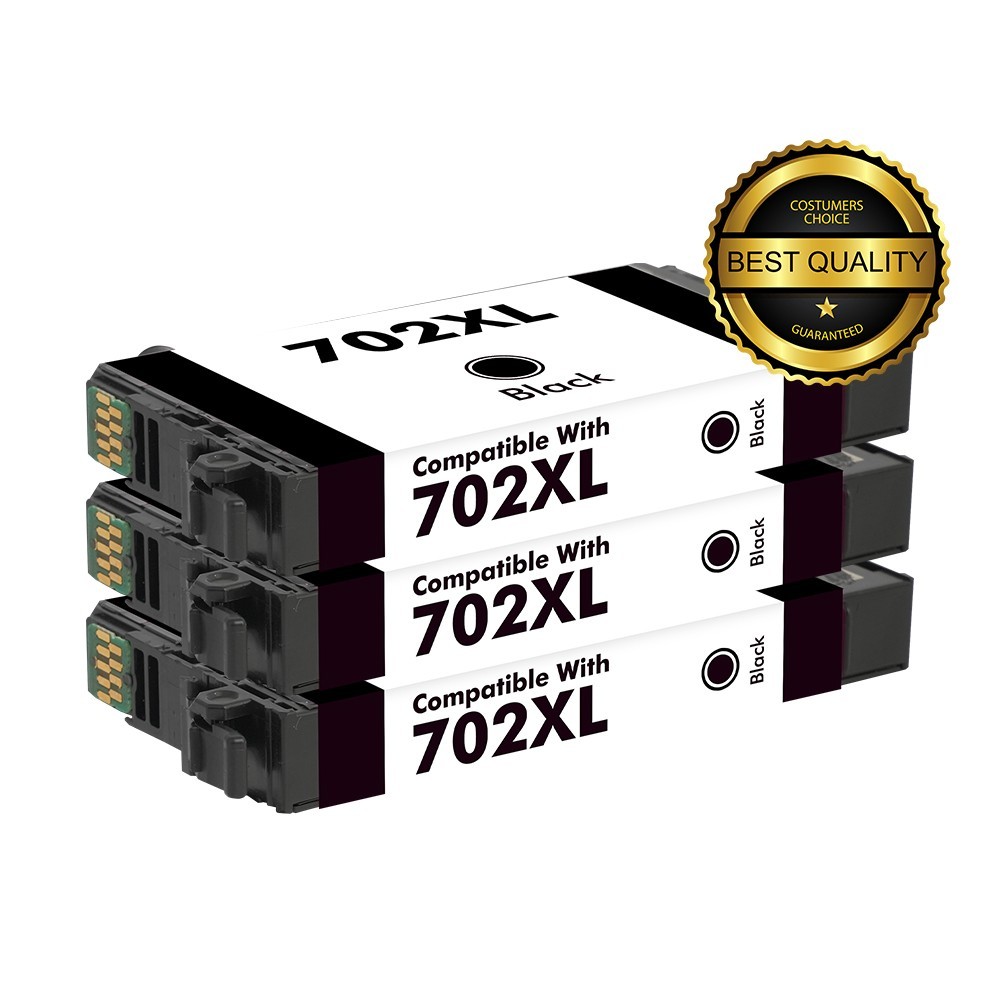 3pk 702XL Black Ink Cartridges for Epson 702 Workforce WF-3720 WF-3730 WF-3733