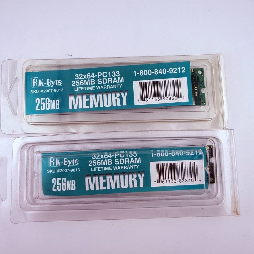 RK-Byte 256MB PC133 SDRAM RAM Matched Pair 32x64 DIMM New Sealed