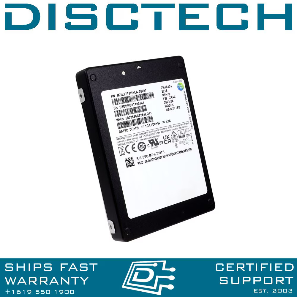Samsung 7.68TB 2.5" 12Gbps SAS RI SSD MZ-ILT7T6B MZILT7T6HALA-00007 PM1643a