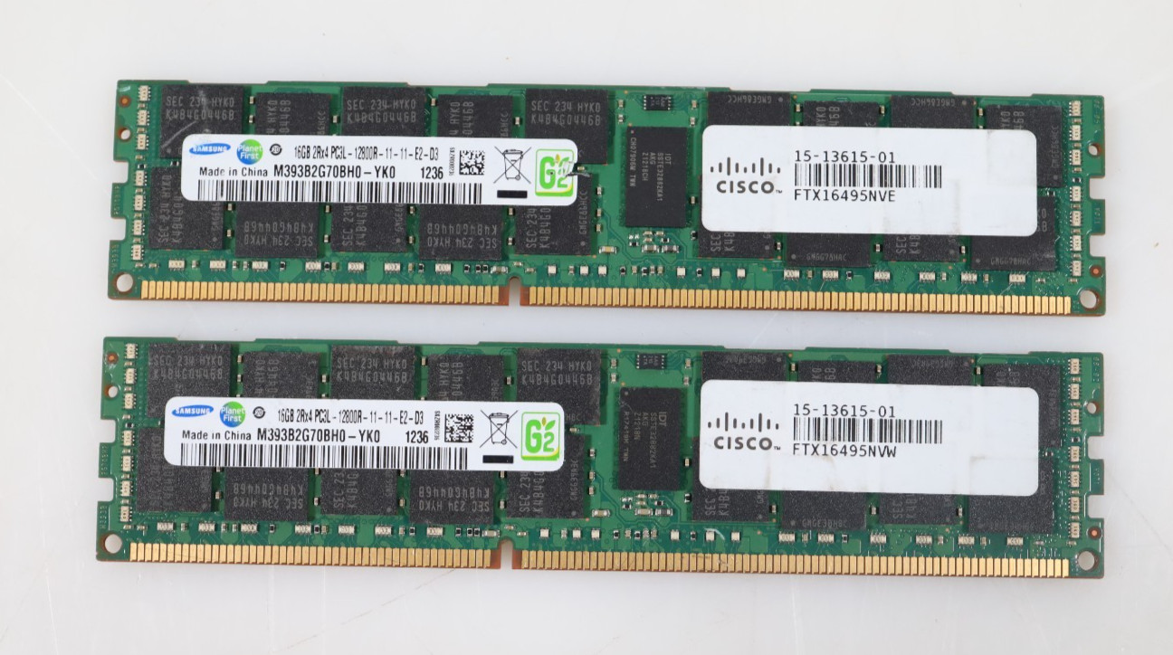 Lot 2x 16GB (32GB) Samsung M393B2G70BH0-YK0 PC3L-12800R 1600MHz DDR3 RDIMM Memor