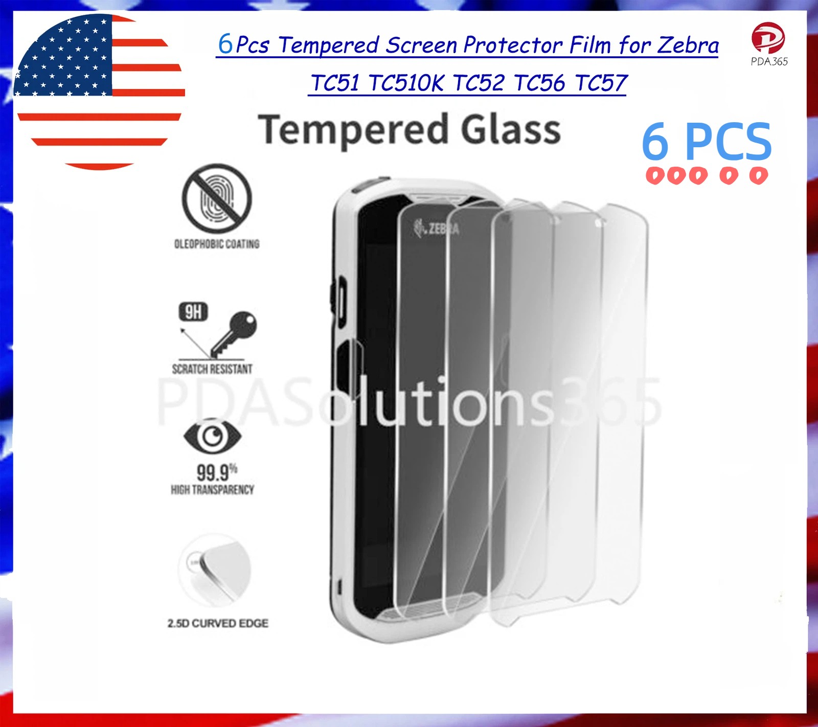 6 Pcs Tempered Screen Protector Film for Zebra TC51 TC510K TC52 TC56 TC57