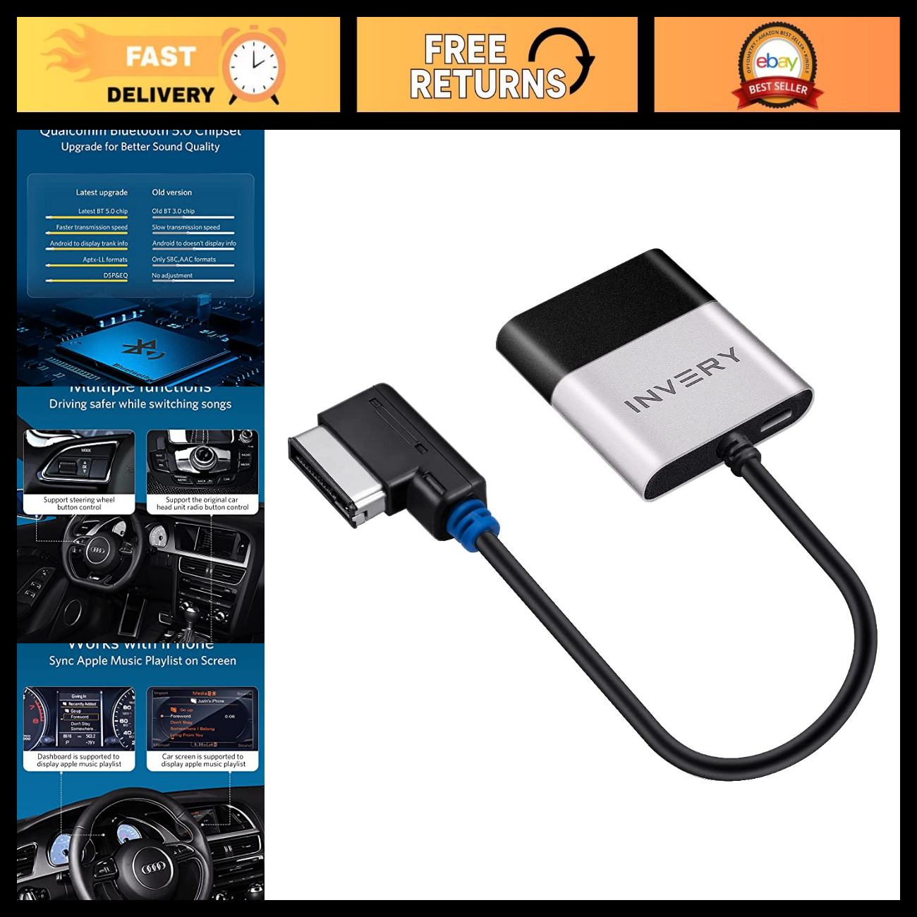 Bluetooth Adapter Receiver for Audi MMI AMI - Wireless Music Streaming, Airdual