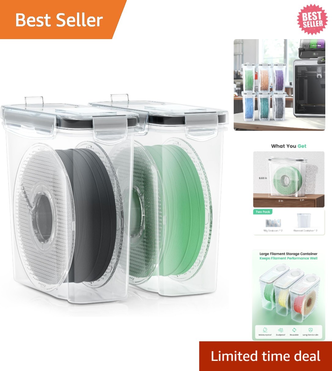 Durable 2-Pack Filament Storage Box with Silicon Seal - Perfect for 3D Filaments