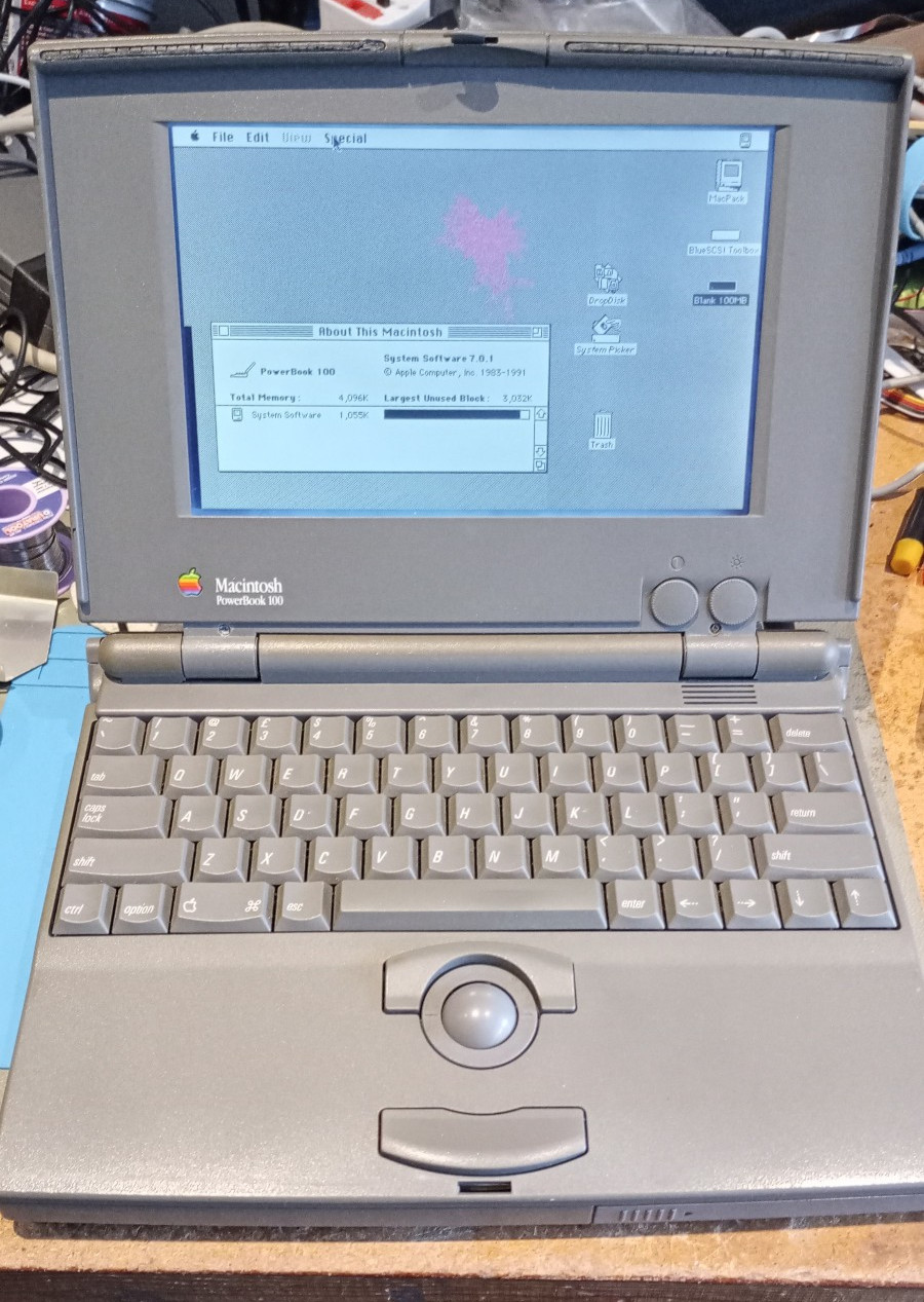 Recapped Apple Mac Macintosh Powerbook 100 4MB RAM BlueSCSI SD Card Hard Drive