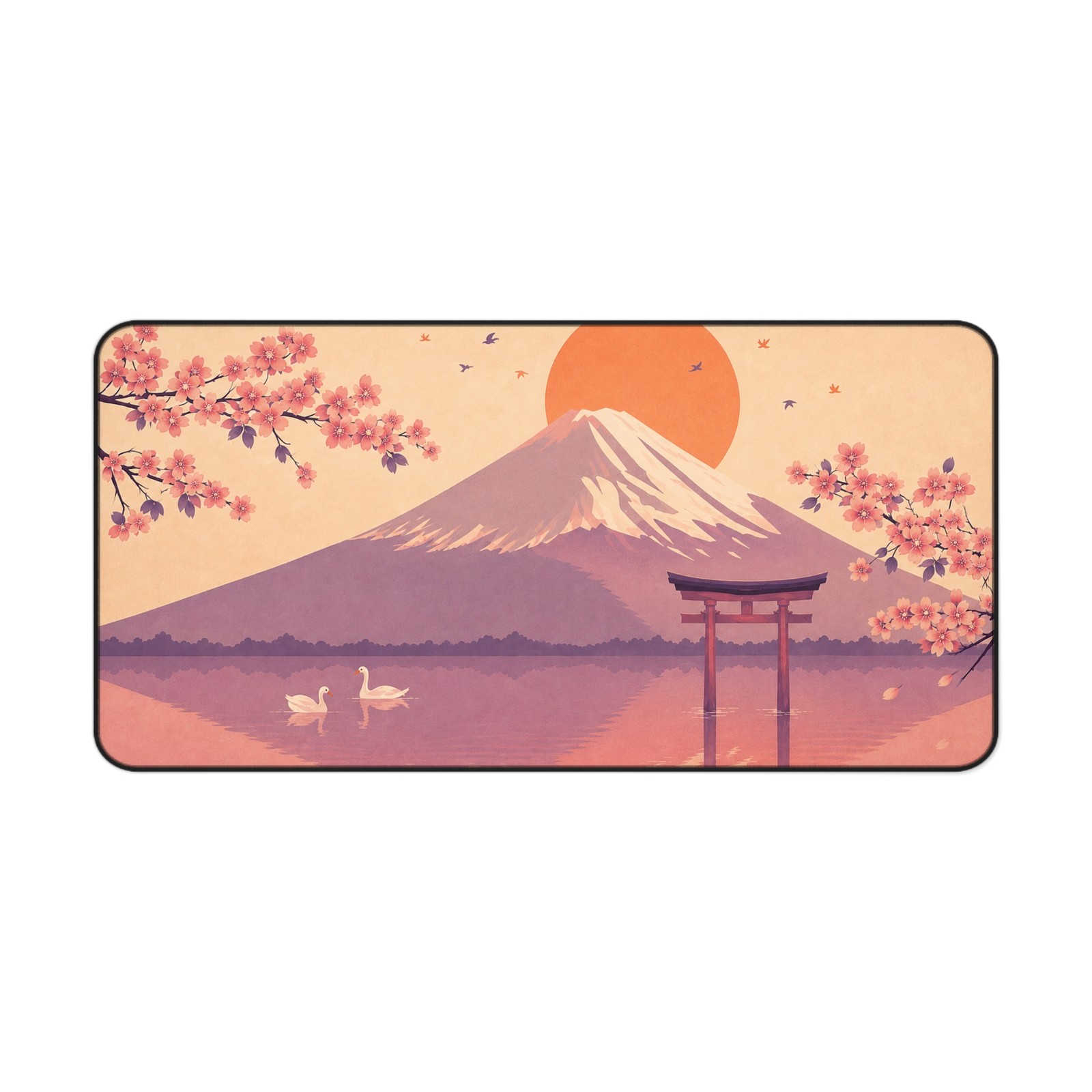 Cherry Blossom Mount Fuji Desk Mat | Japanese Torii Sunrise Mousepad