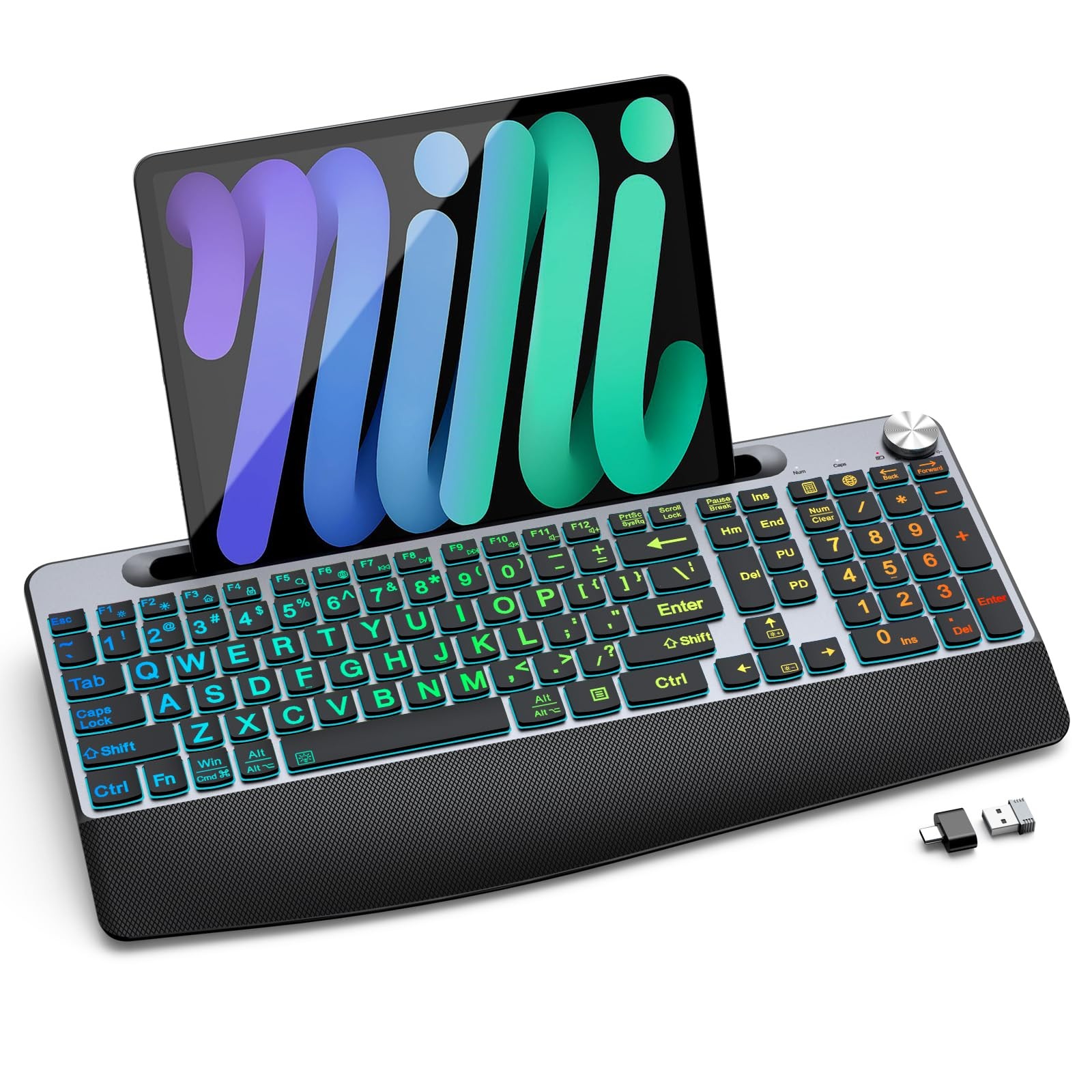 Large Print Backlit Wireless Keyboard,2.4G Full Size Ergonomic Keyboard with ...