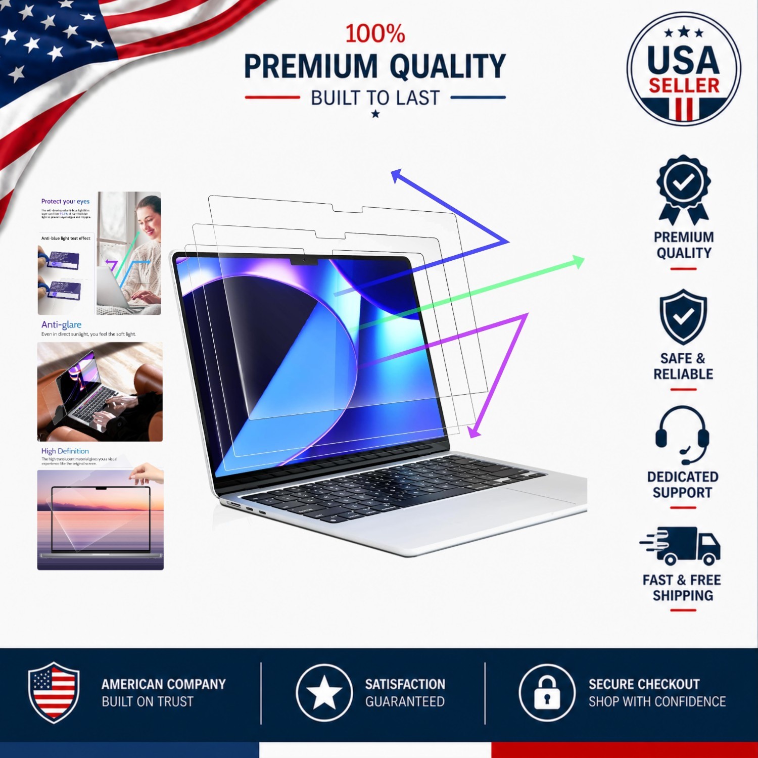 Complete Protection: 3-Pack Anti Blue Light Protectors for MacBook Air 13.6"