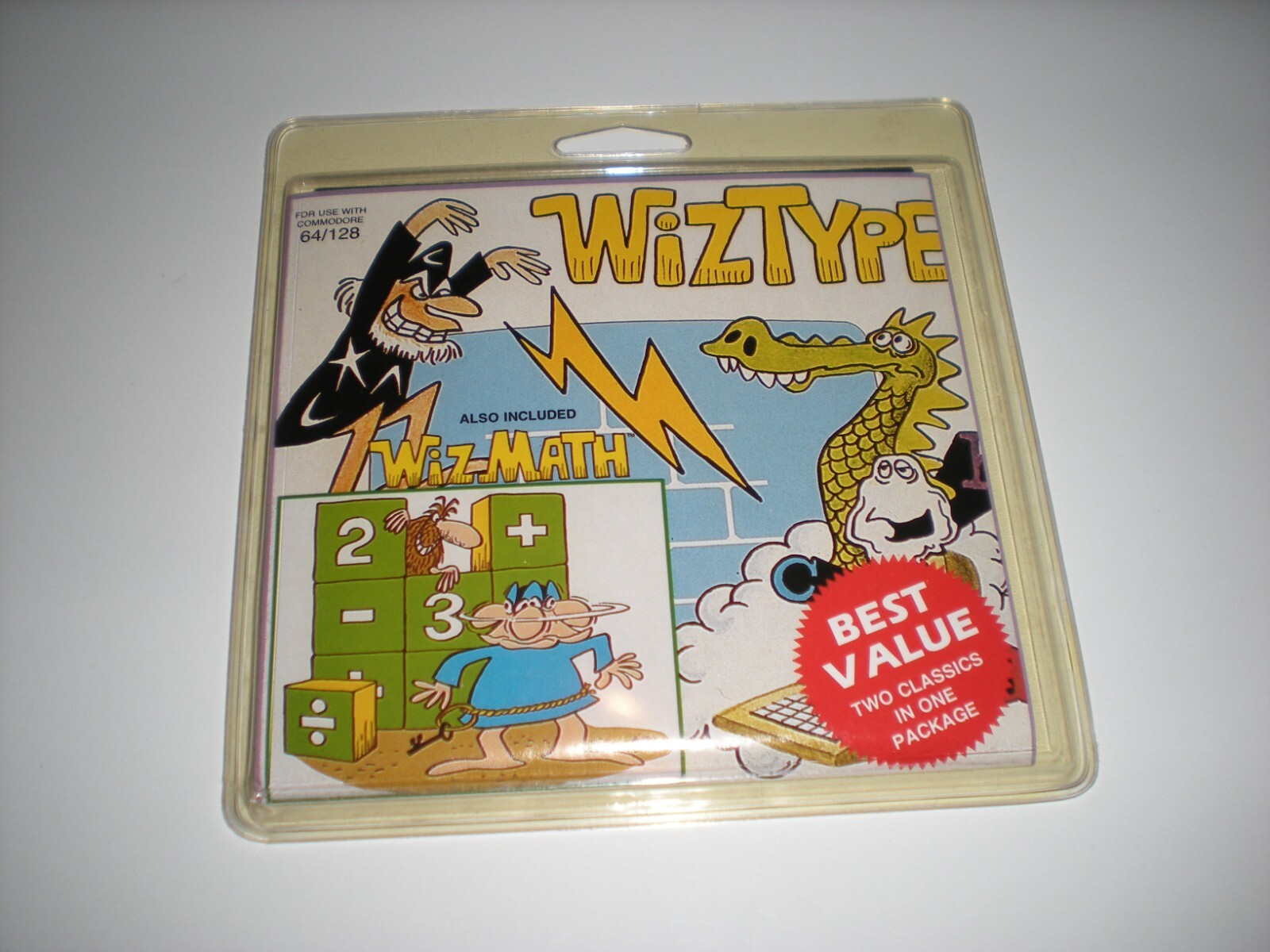 WizType and WizMath for Commodore 64. New.  Learn typing & math the fun way