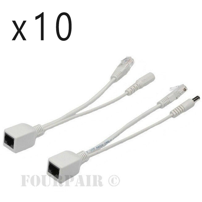 10 Pack Lot Power over Ethernet PoE Adapter Injector Splitter Kit 5v 12v 24v 48V