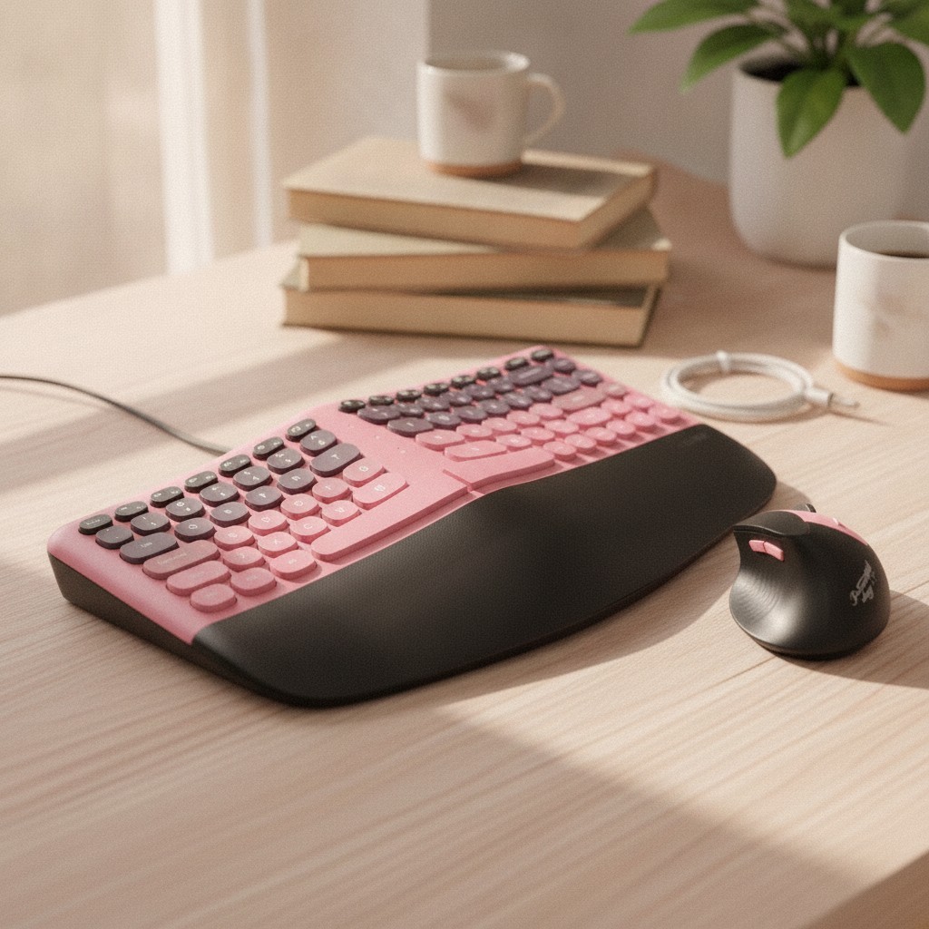 Wireless Ergonomic Keyboard and Mouse Combo, Split Curved Keyboard with Wrist...