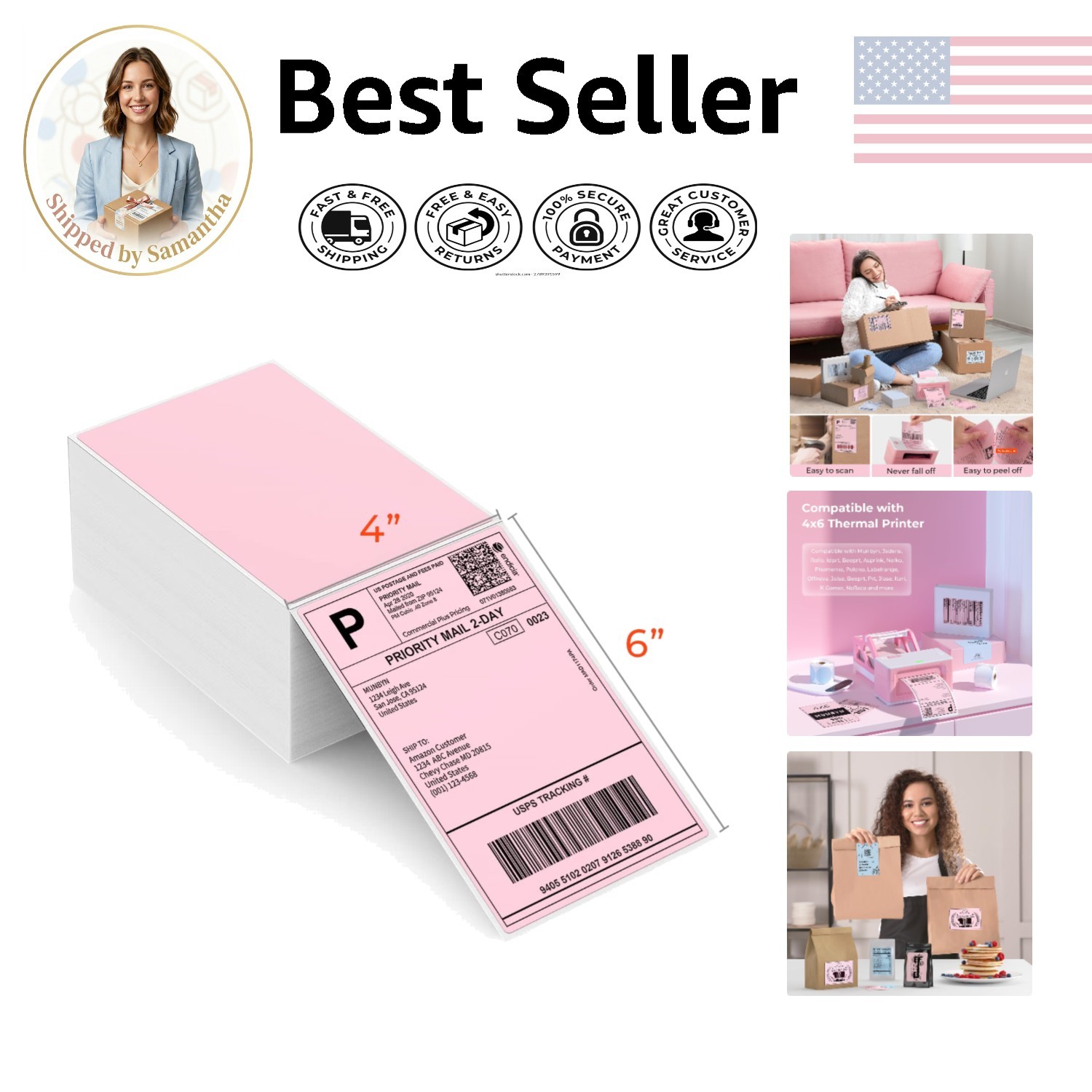 High-Quality 4x6 Pink Thermal Labels - Perfect for Shipping & Branding Needs