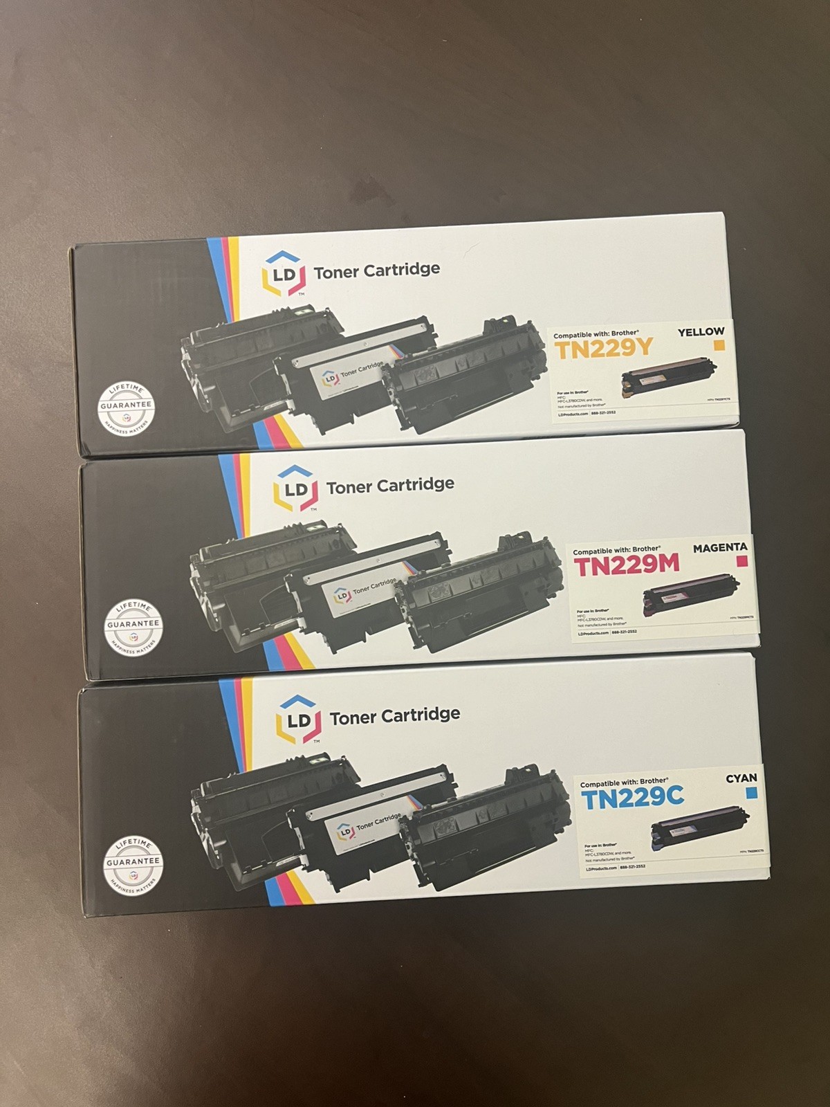 New Sealed Brother TN229 3-Pack Color Set Toner CMY