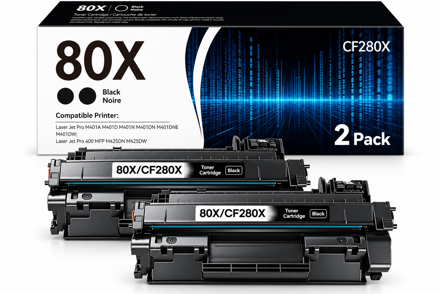 80X Toner Cartridge High Yield Replacement for Laser Jet Pro 400 M401A M401D