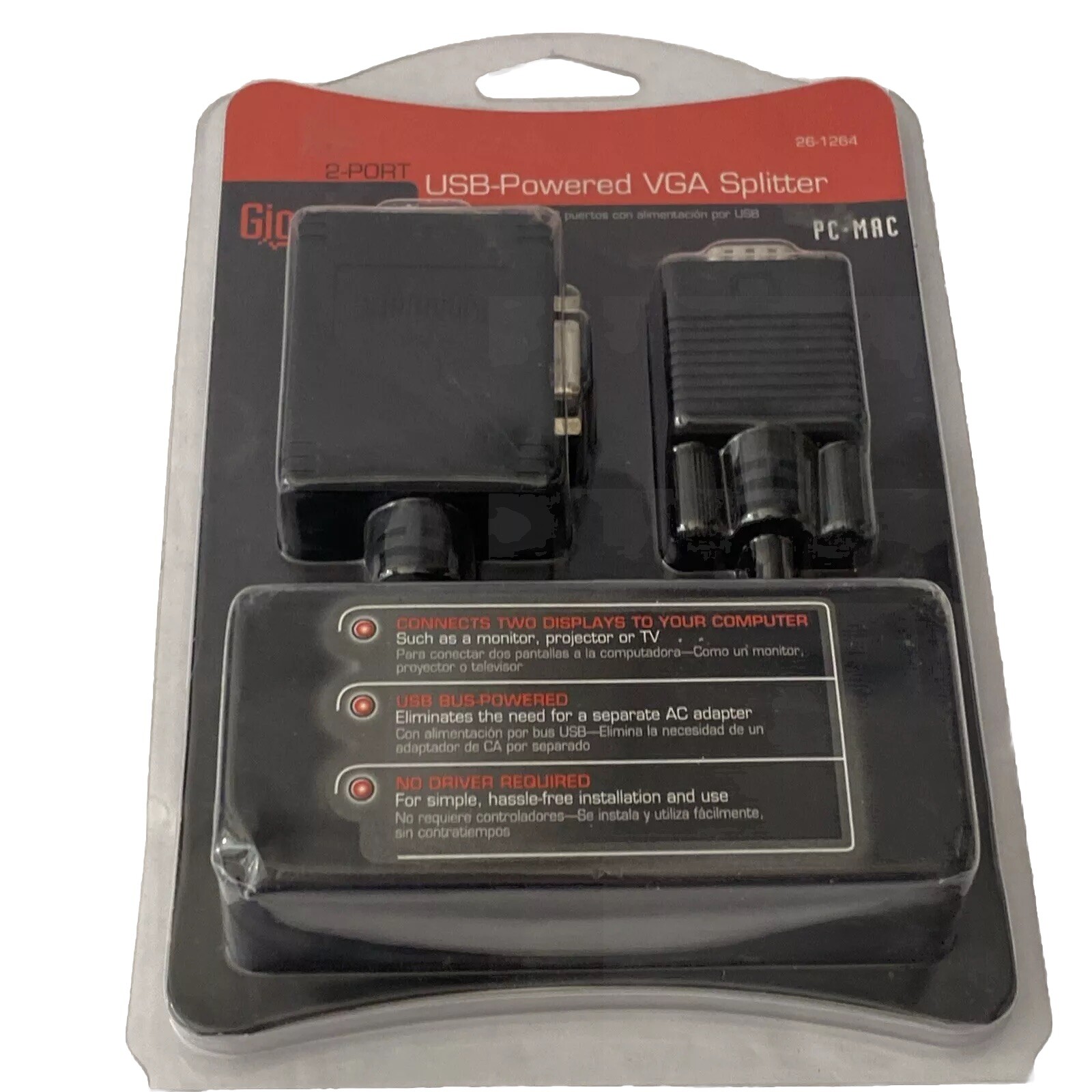 Gigaware 2-Port USB-Powered VGA Splitter 26-1264, 2601264