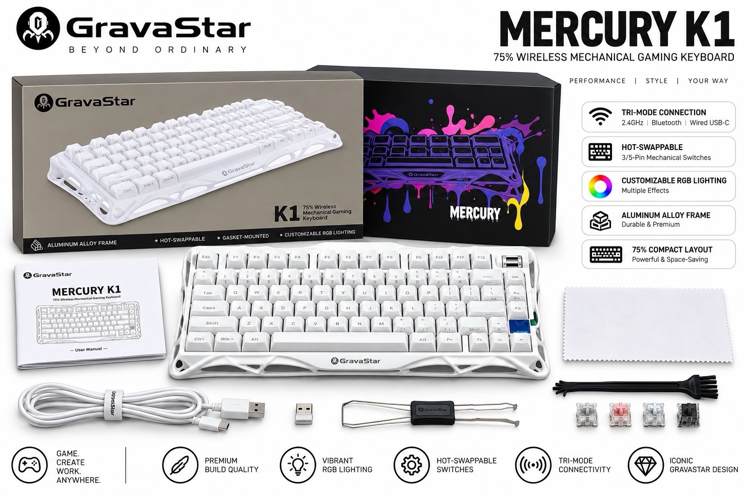 Mercury K1 75% Wireless Mechanical Gaming Keyboard