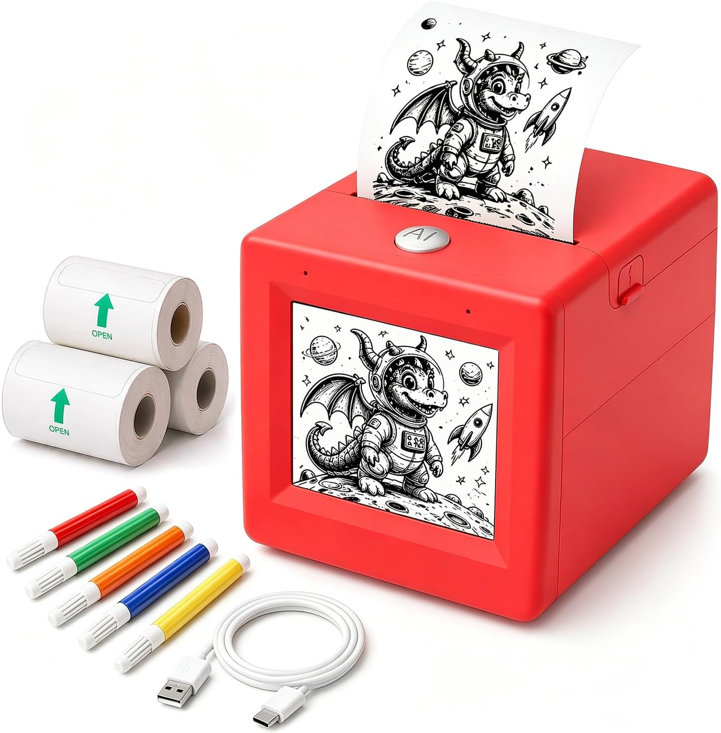 AI Voice Sticker Maker for Kids, Mini Inkless Thermal Printer, Portable Sticker