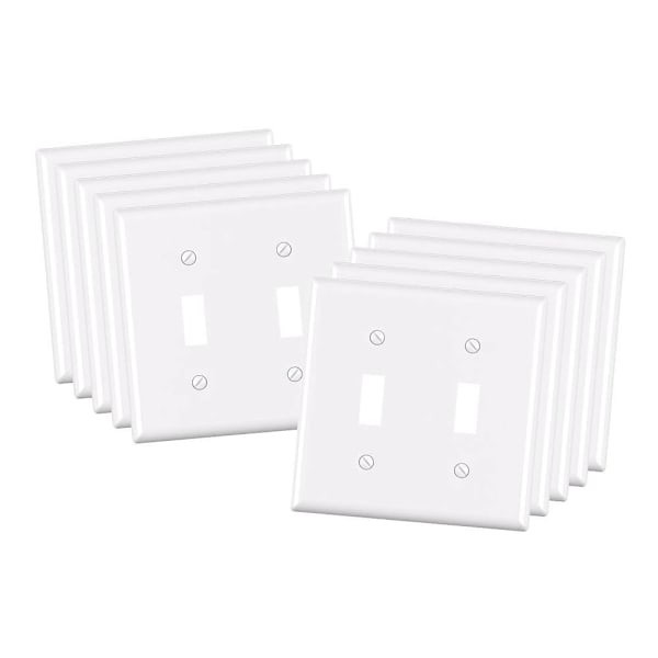 10 pack Jumbo 2-Gang Toggle Switch Wall Plate Polycarbonate Gloss White