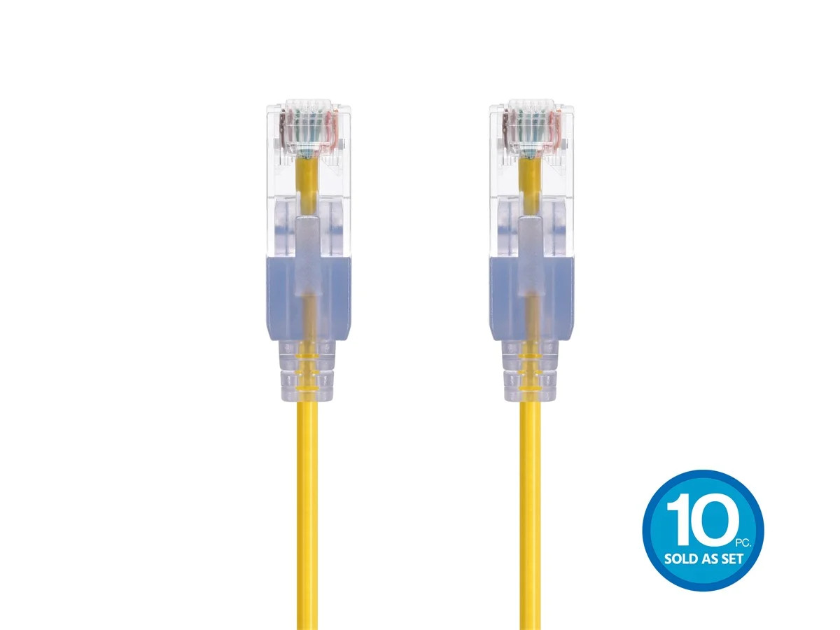 SlimRun Cat6A Ethernet Patch Cable RJ45 Stranded UTP Wire 30AWG 2ft Yellow 10pk