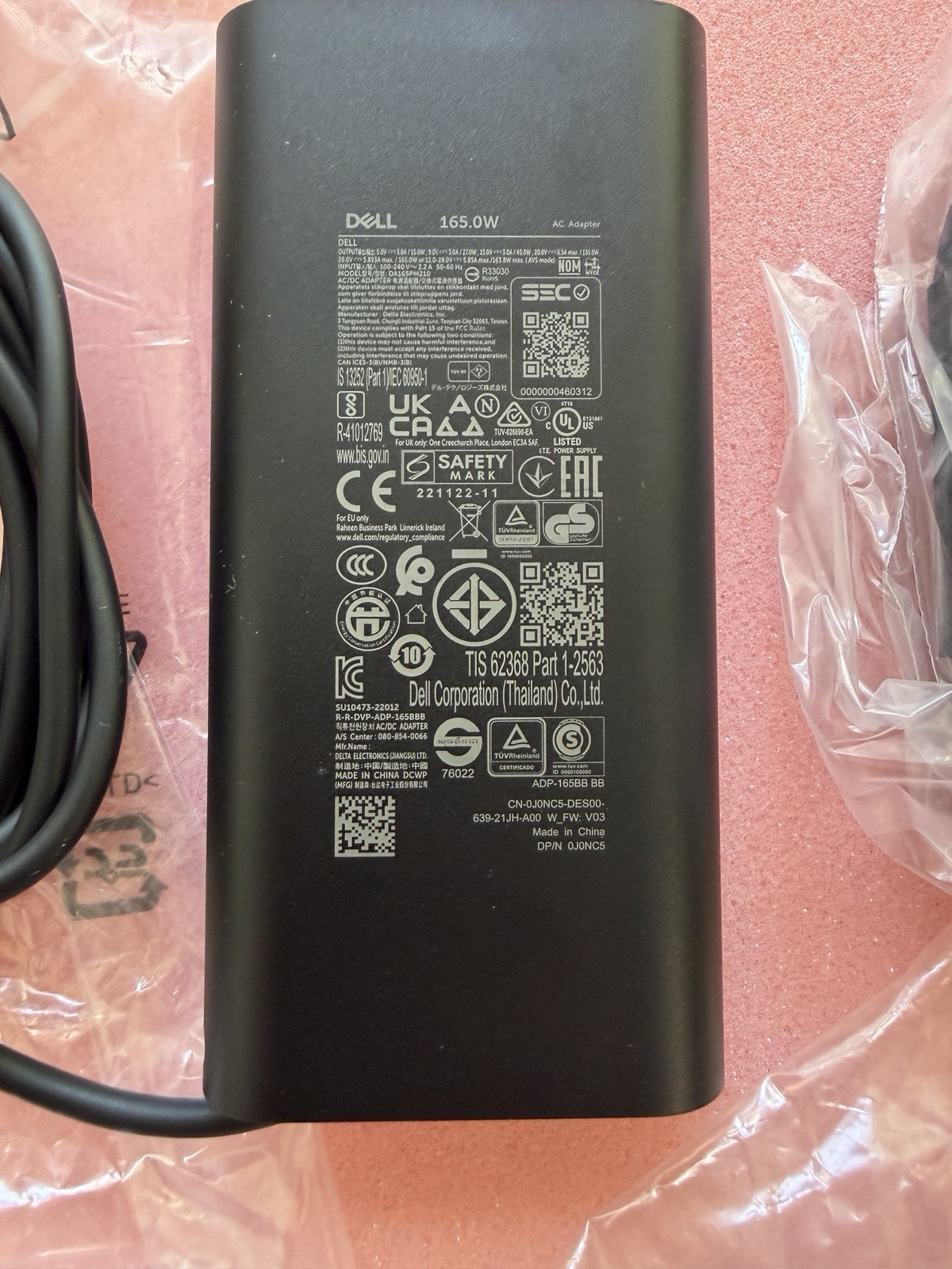 Original Dell 165W USB-C GaN Power Charger Adapter for Dell XPS 15 17 DA165PM210