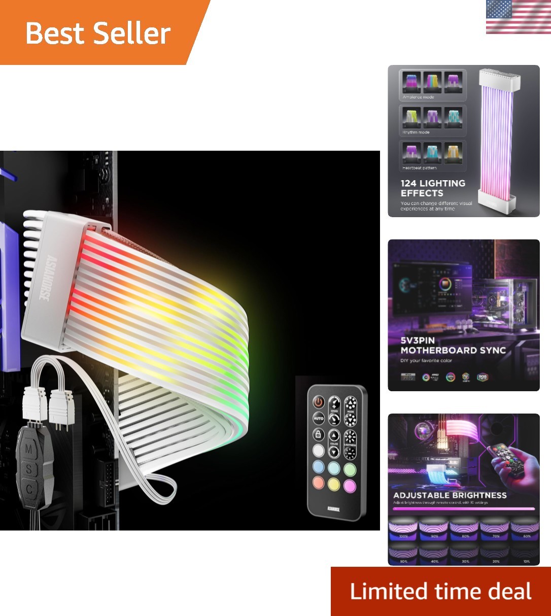 Aurora Pro RGB Cable Cover with 108 Addressable LEDs, RGB Power Cable Cover f...