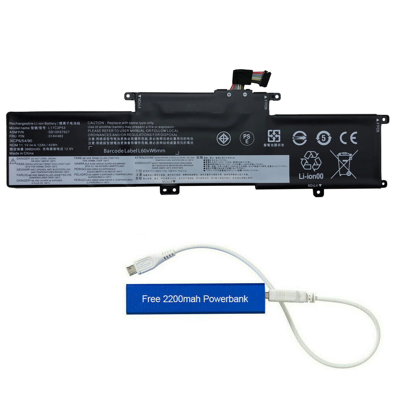 L17C3P53 01AV483 REPLACEMENT BATTERY FOR THINKPAD L380 L390 YOGA 45WHR L17L3P53