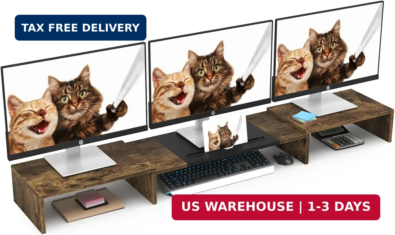WESTREE Triple Dual Monitor Stand Riser, Extra Long Monitor Stand for 1~2~3 Moni